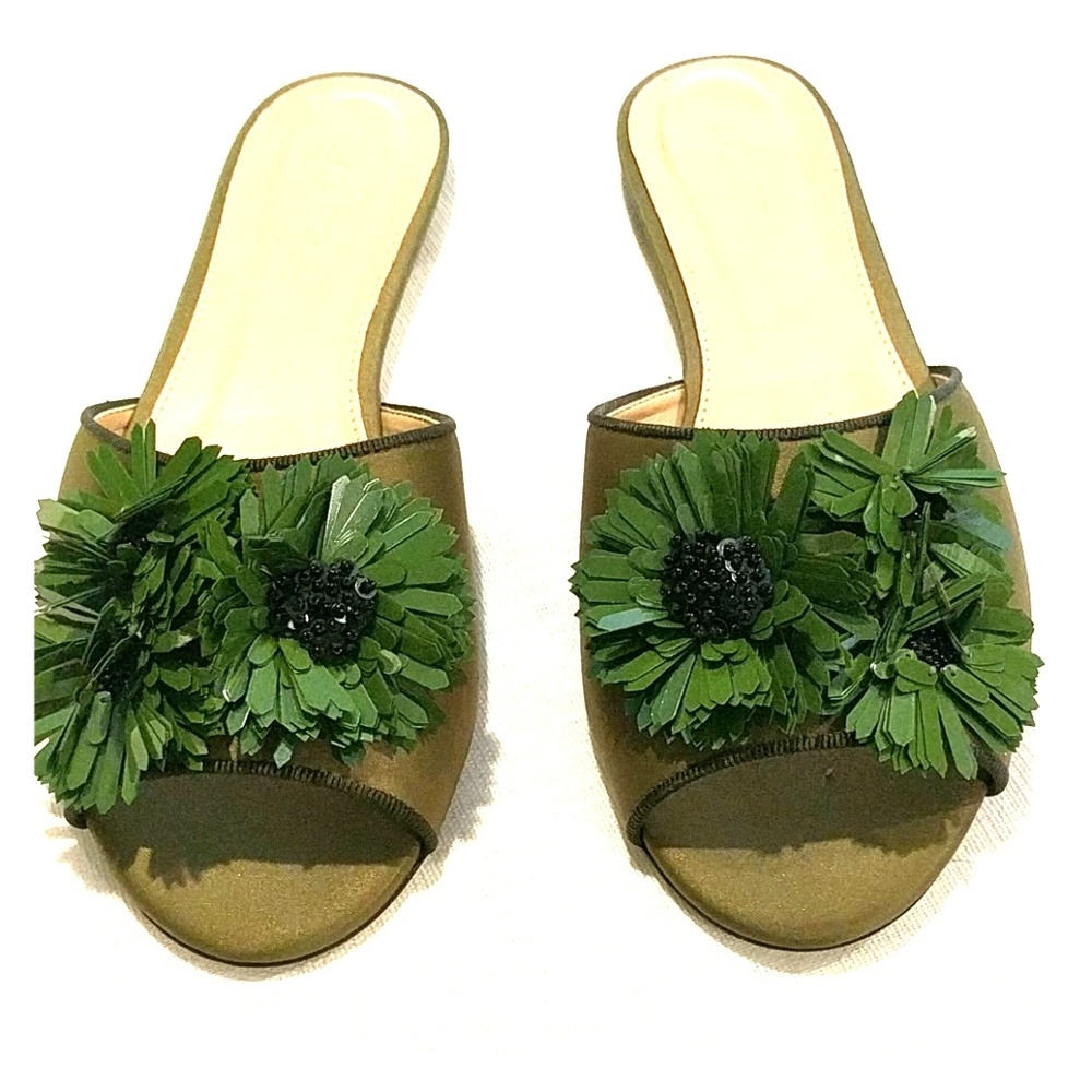 J.Crew olive green embellished slides